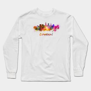 Cleveland skyline in watercolor Long Sleeve T-Shirt